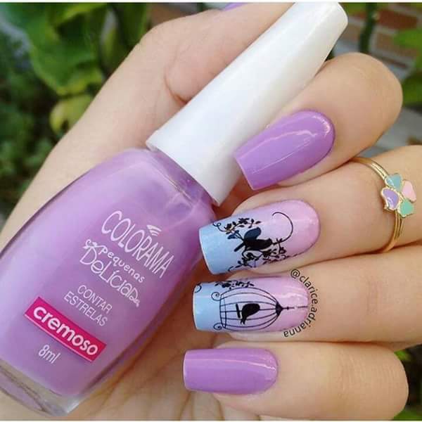 Unha Decorada Lilas E Verde