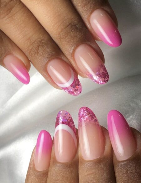 Unha Rosa com Glitter