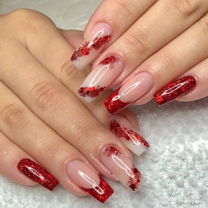 Unhas vermelhas com glitter: 60 fotos + ...