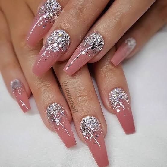 Coffin nails designs, Nails, Glitter nails