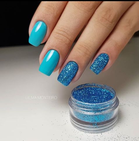Unhas Glitter Azul