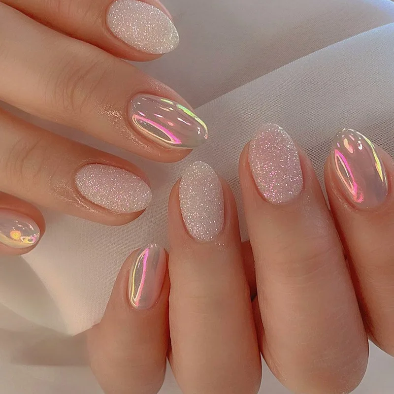 Short French Minimalist Glitter Nails ...