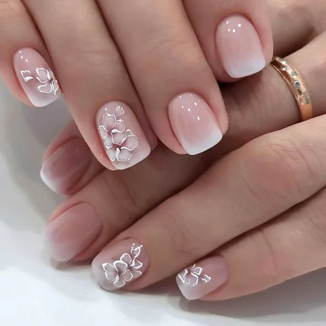 24 peças de unhas curtas quadradas ...