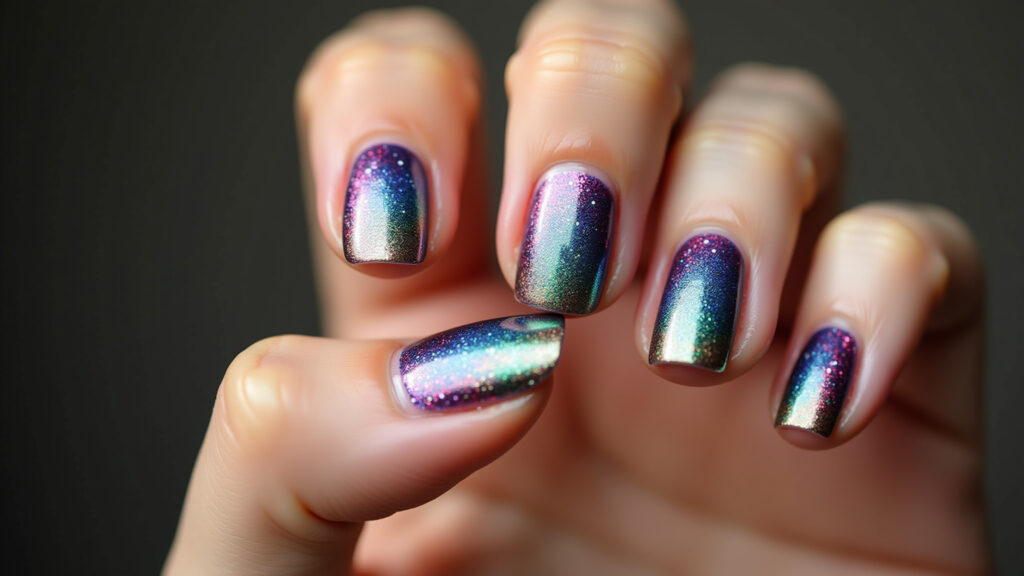 Unhas decoradas com glitter para o Carnaval.