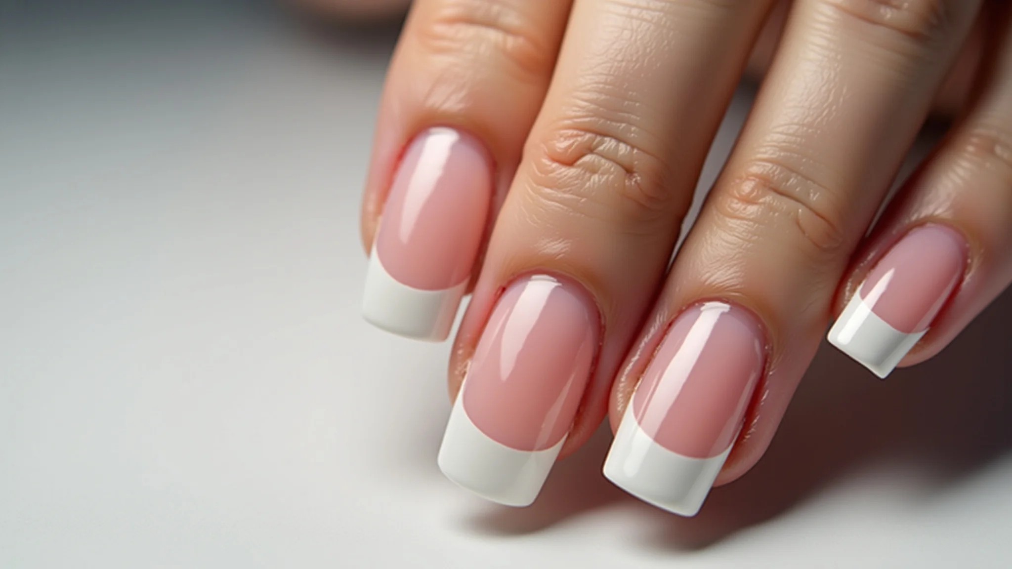 Unhas de fibra de vidro francesinha, design clean e sofisticado.