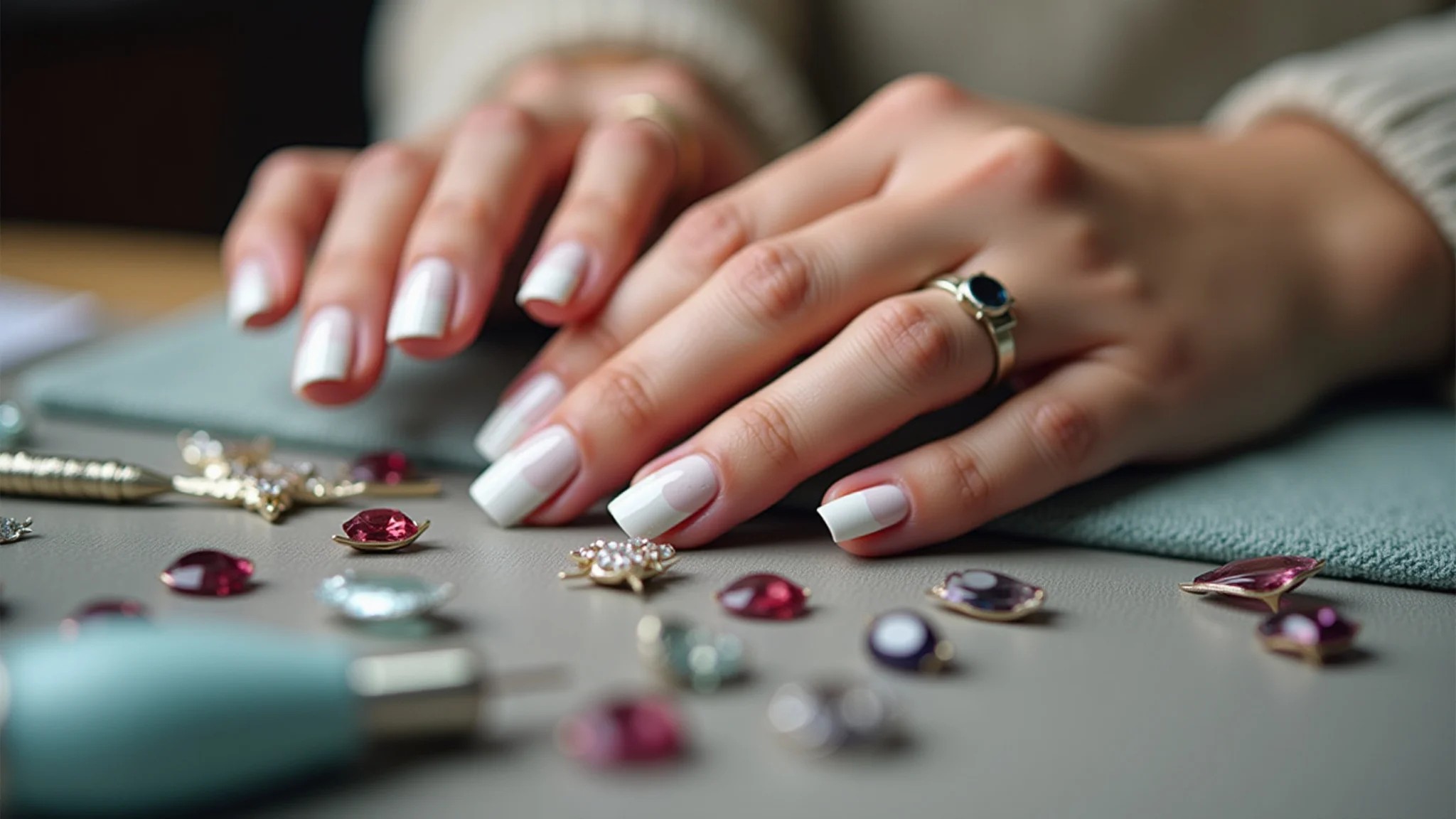 Guia passo a passo para fazer unhas decoradas com joia em casa.