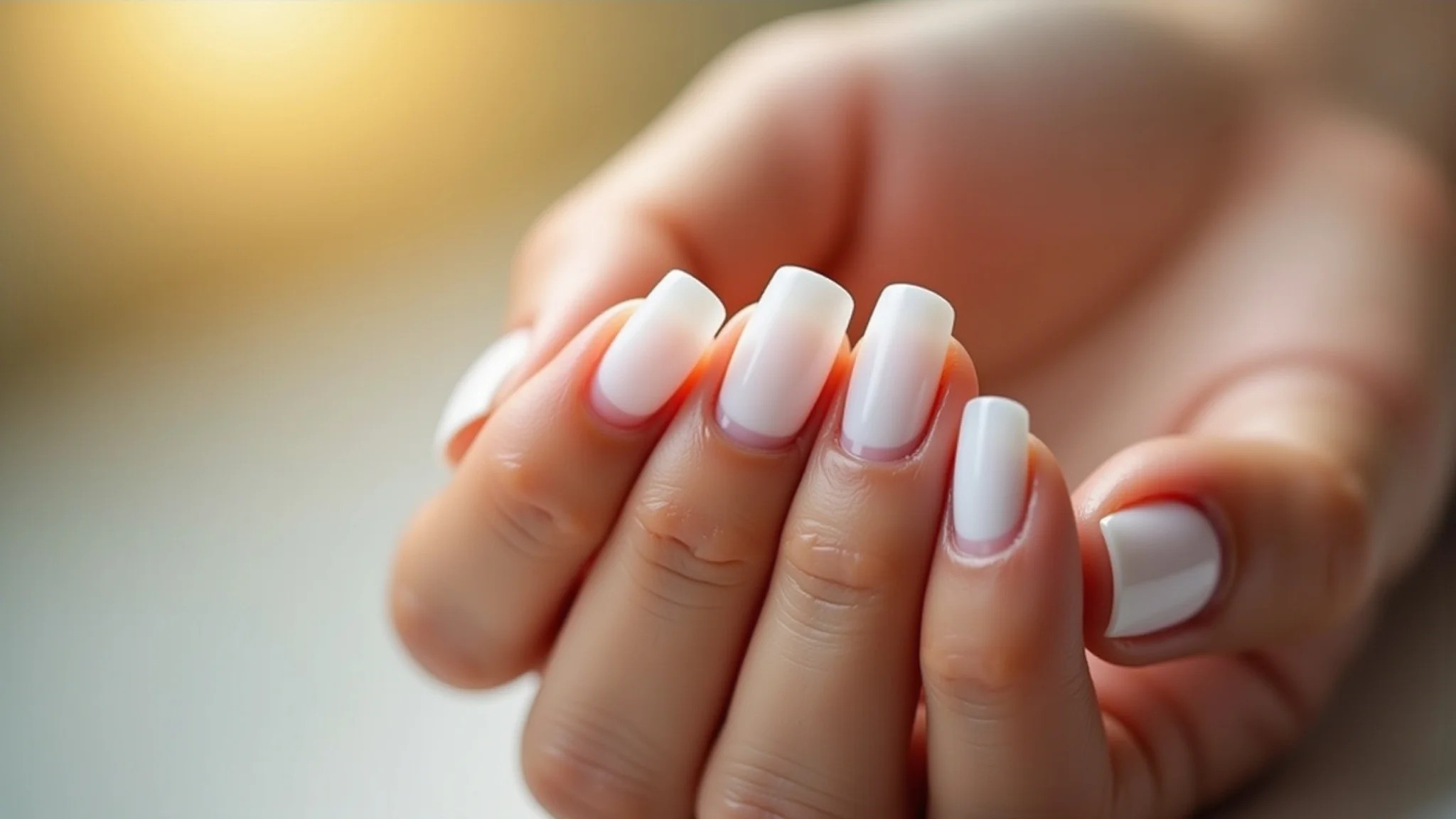 Unhas de fibra de vidro com francesinha impecáveis e cutículas hidratadas.