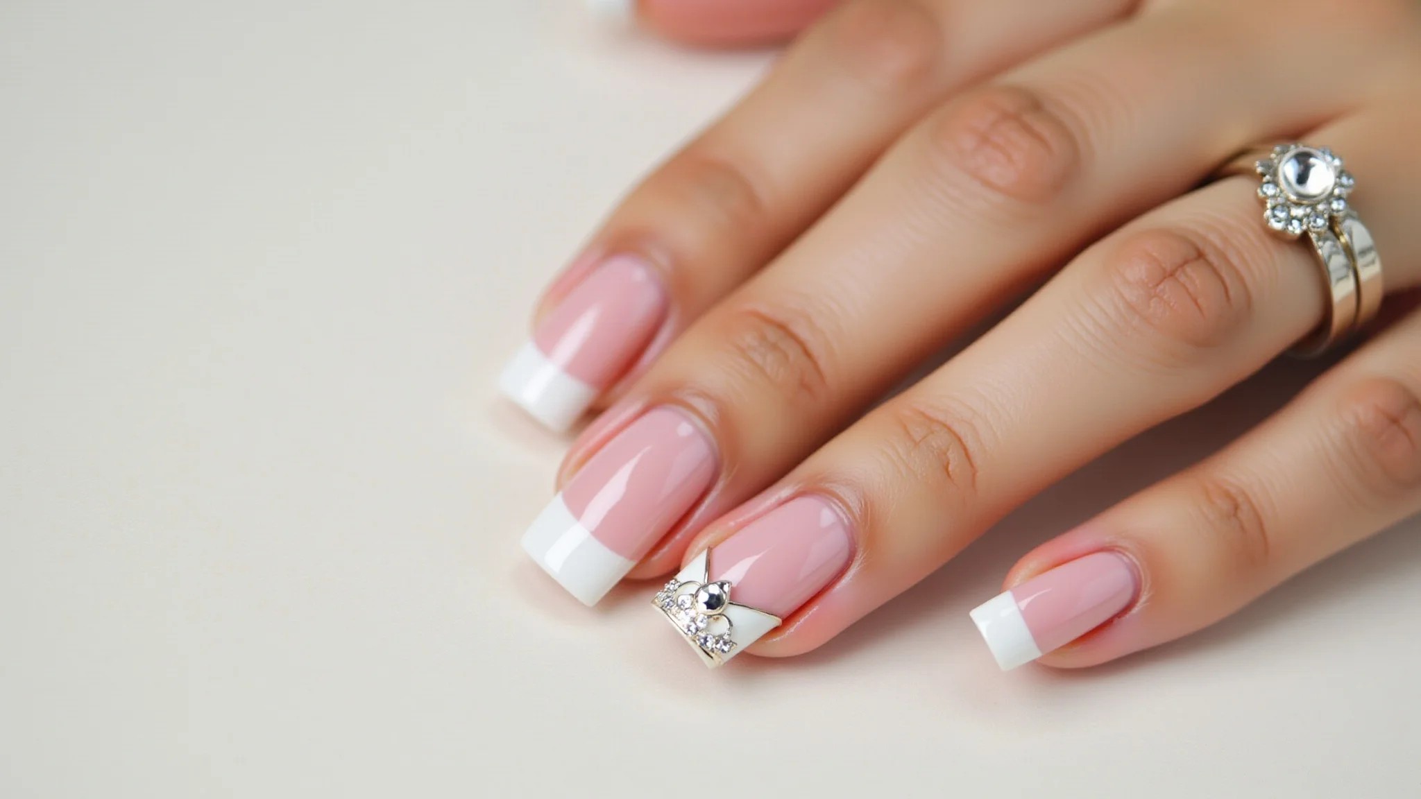 Filha única com aplicações delicadas, charme e estilo nas unhas de inverno.