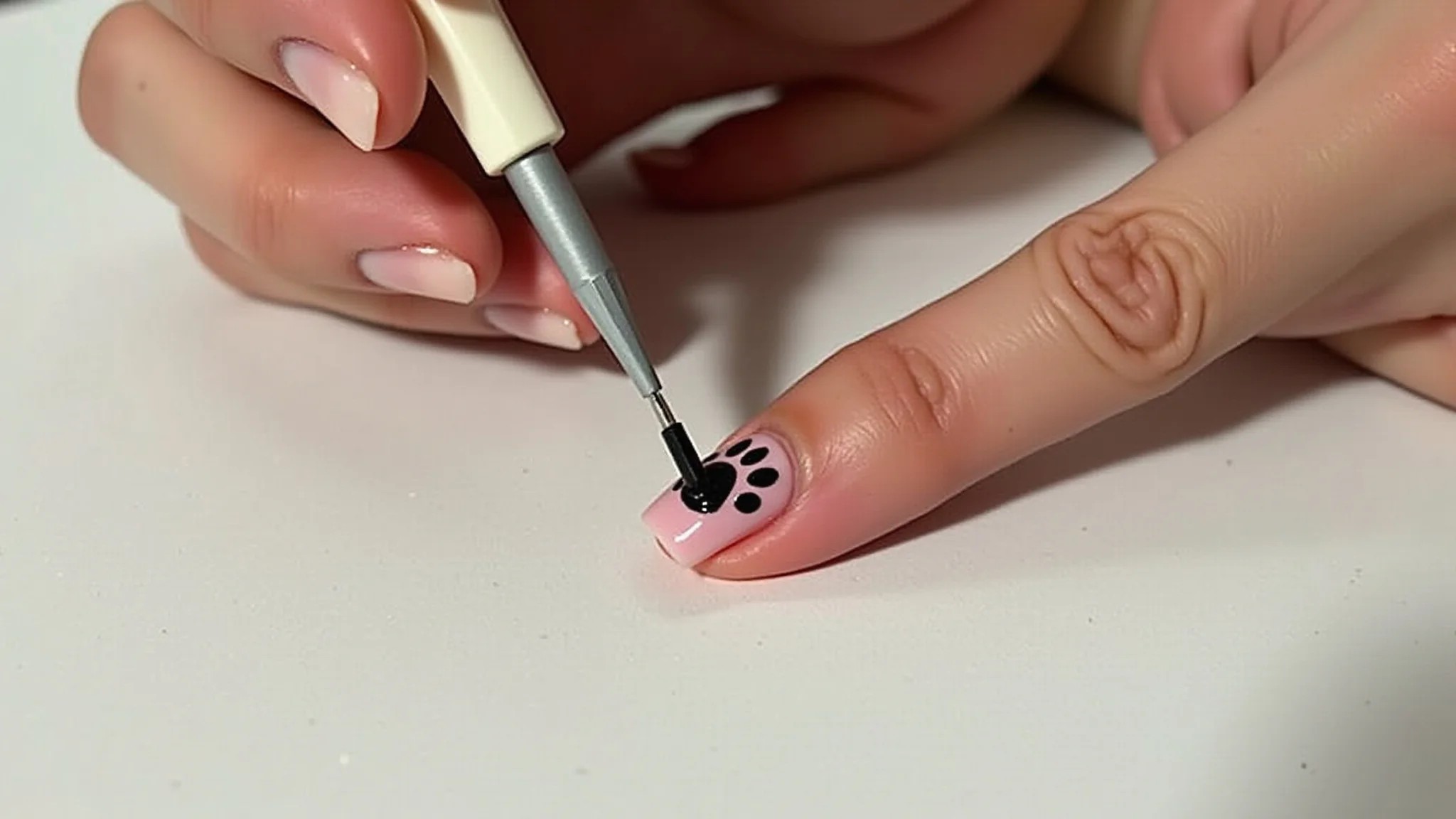 Fazendo patinhas de gato nas unhas com boleador.