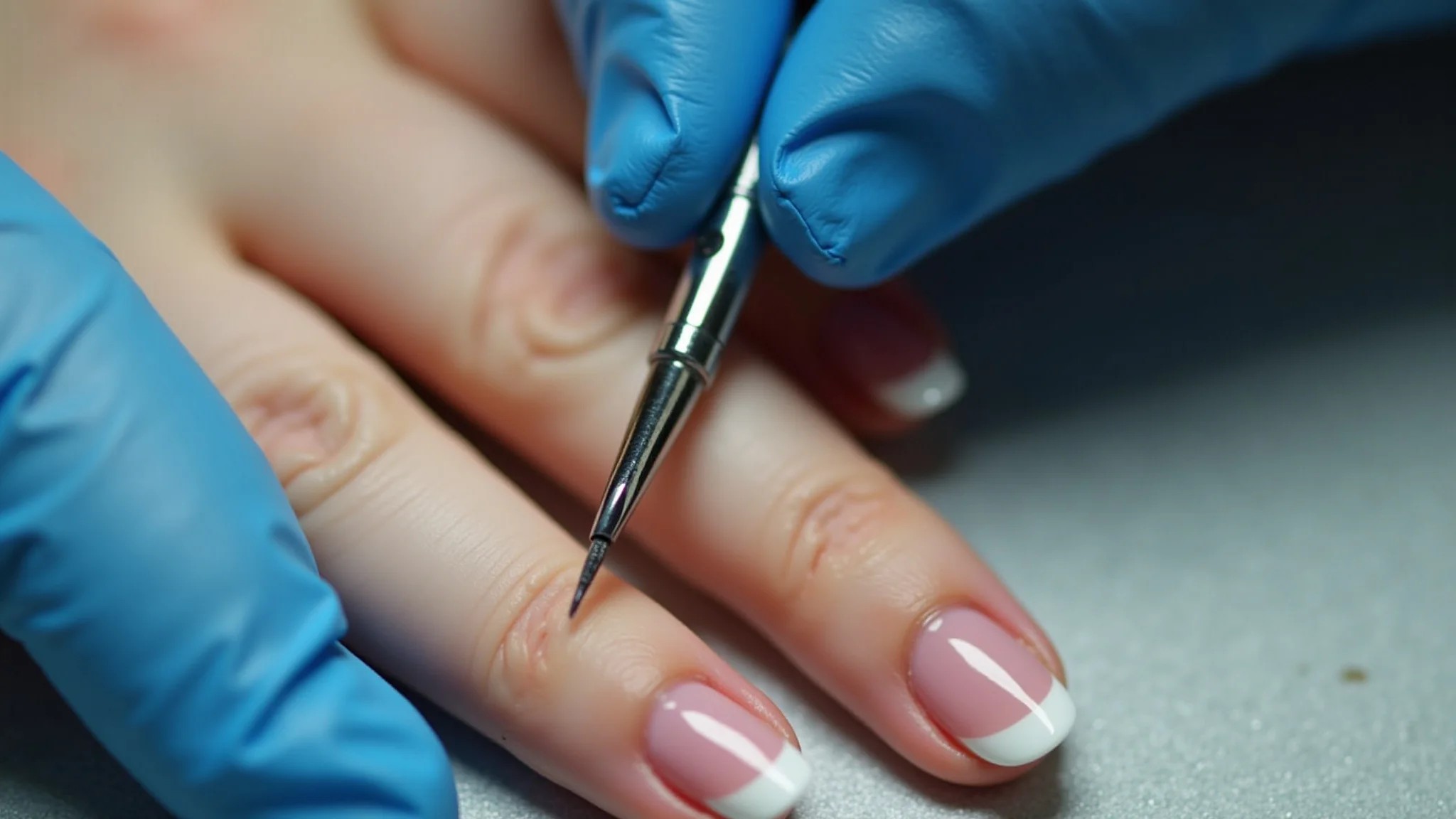 Técnica lixando unhas de fibra de vidro para modelagem.