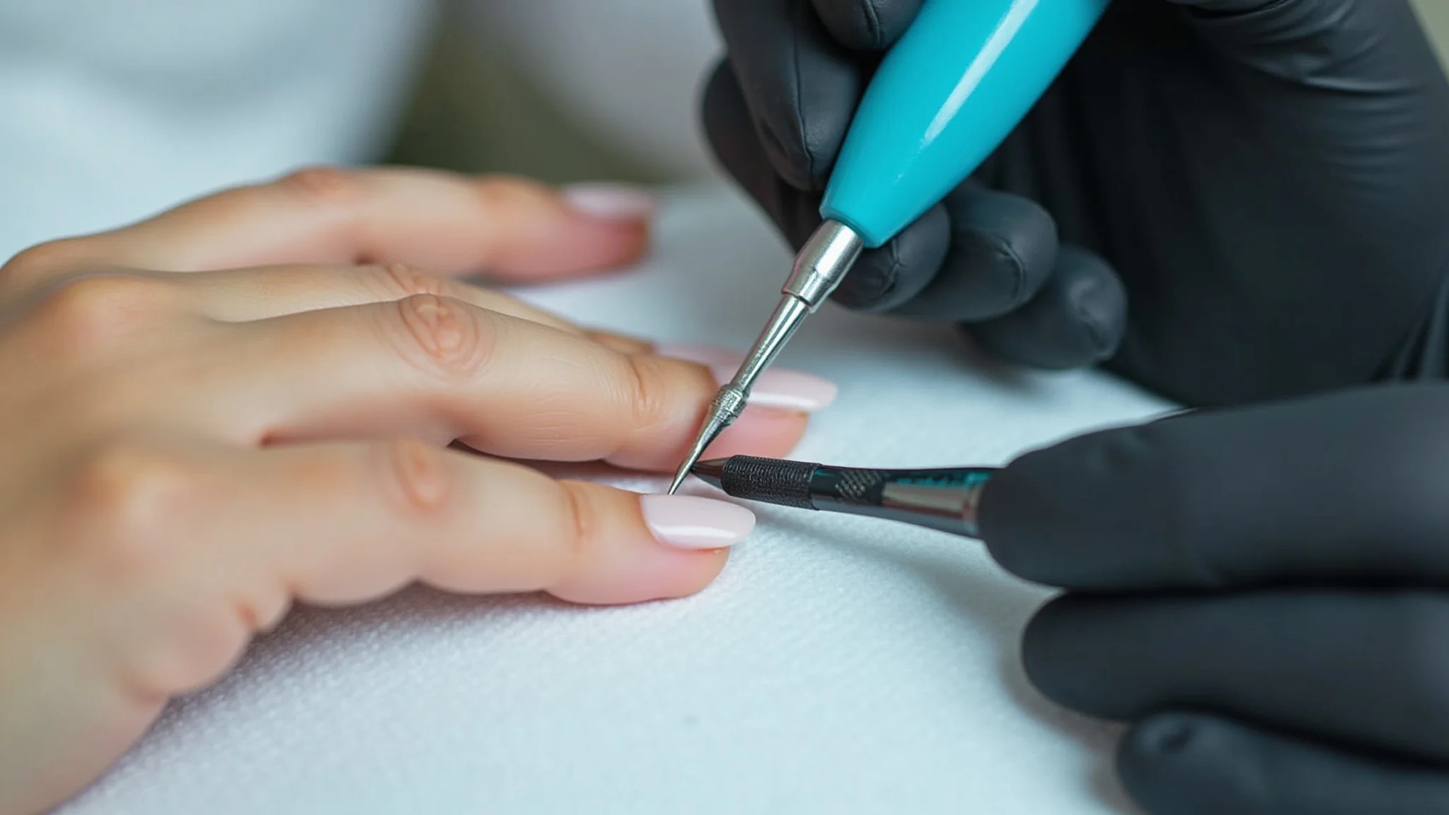 Remoção segura de unhas de fibra de vidro por profissional.