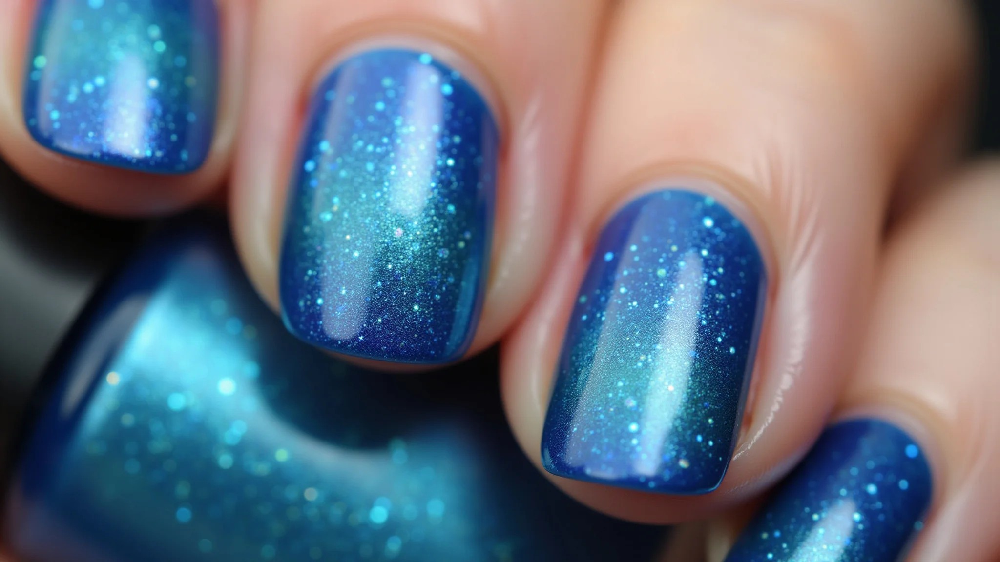 Unhas degradê azul, show de cores, técnica moderna e divertida.