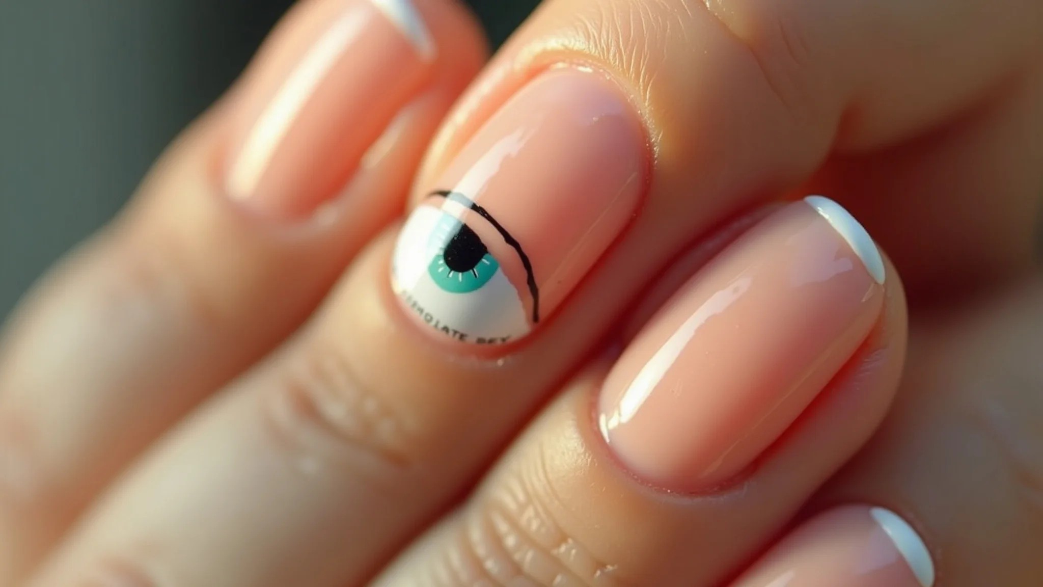 Unhas minimalistas com olho grego delicado.