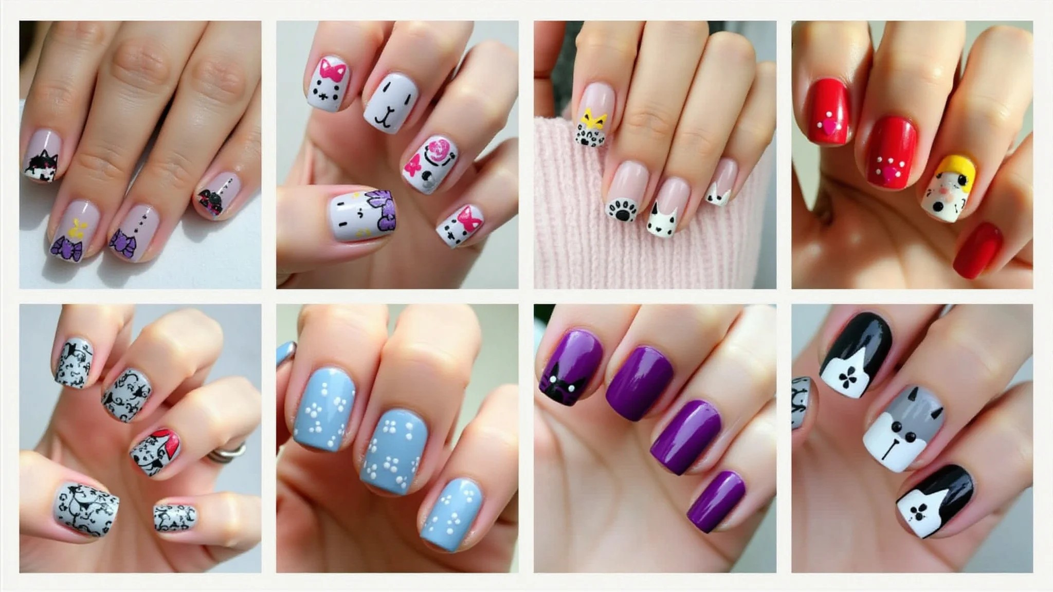 Inspirações para unhas de gato diferentes, colagem de ideias.