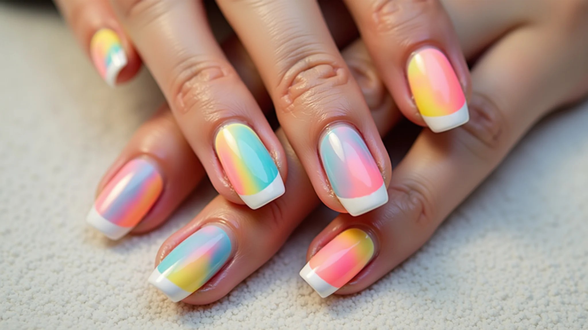 Francesinha colorida com tons neon e pastel, unhas de verão.