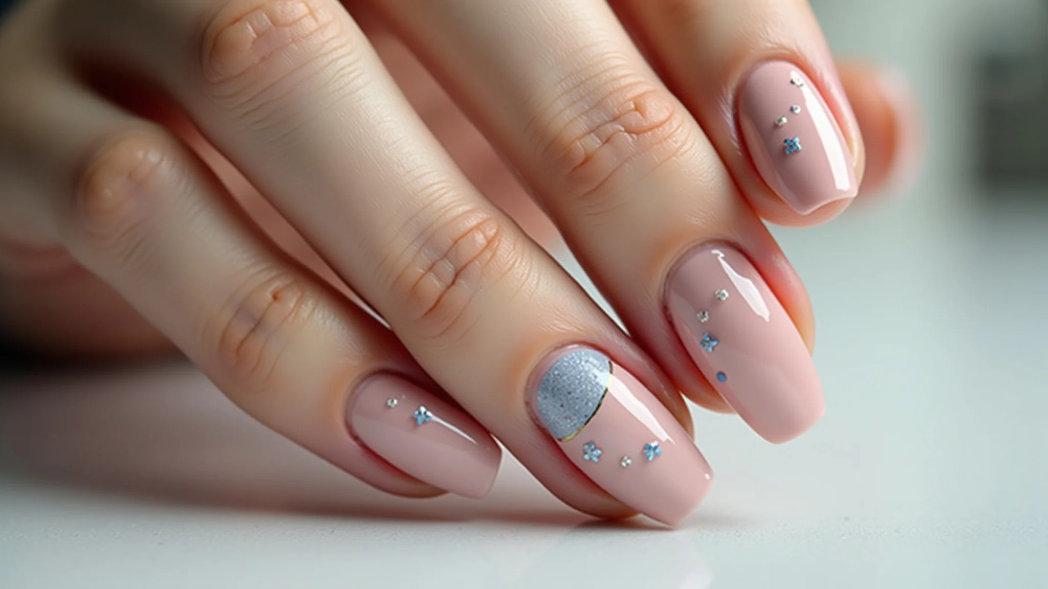 Unhas com desenhos geométricos minimalistas, modernas e clean para o inverno.