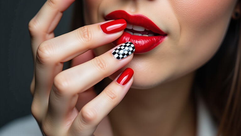 Unha Vermelha Decorada Xadrez: Um Clássico Moderno para Você Arrasar!