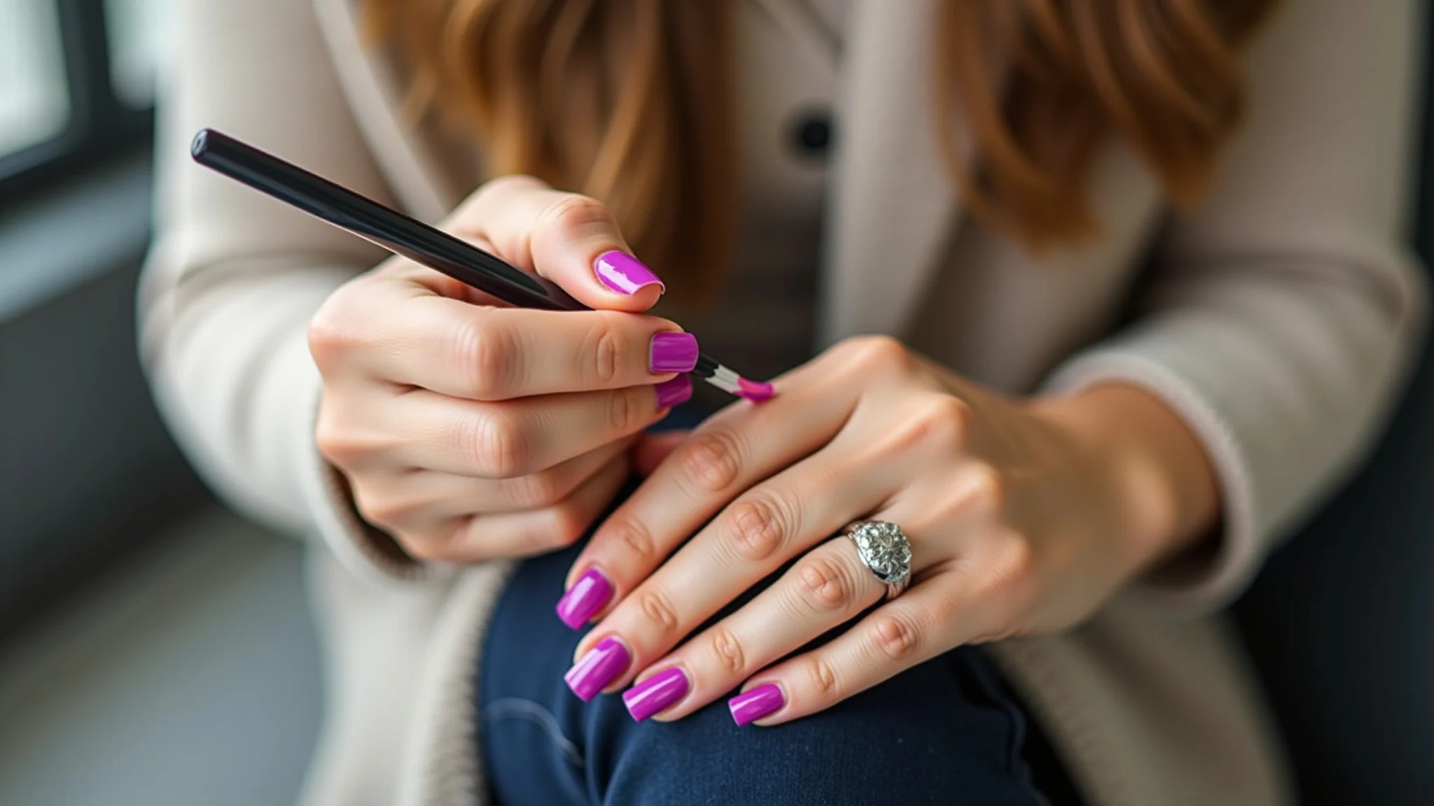 Unhas com francesinha reversa colorida e fibra de vidro, design moderno e divertido.