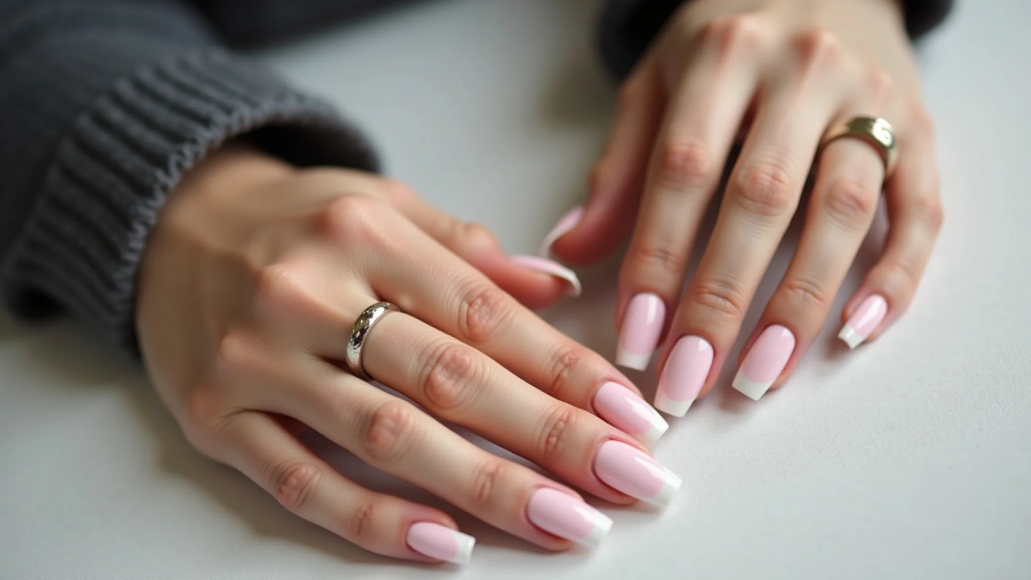 Mãos femininas com unhas de fibra de vidro perfeitas.