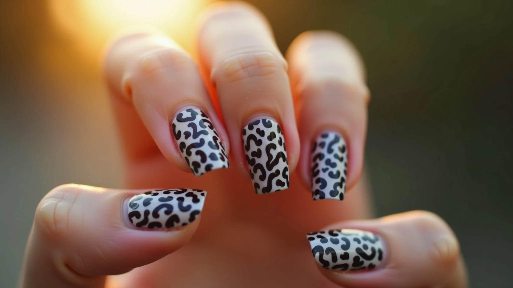 Unhas bailarina com estampa de animal print ousada, fotografia profissional.