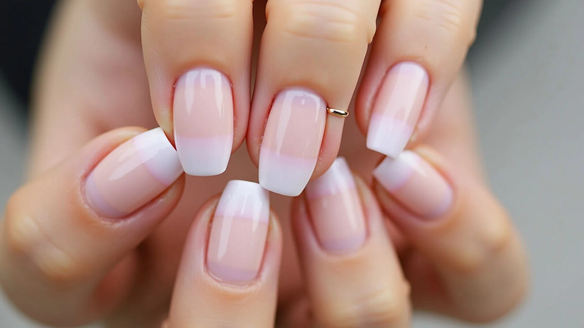 Unhas bailarina com degradê em tons pastel, fotografia profissional.