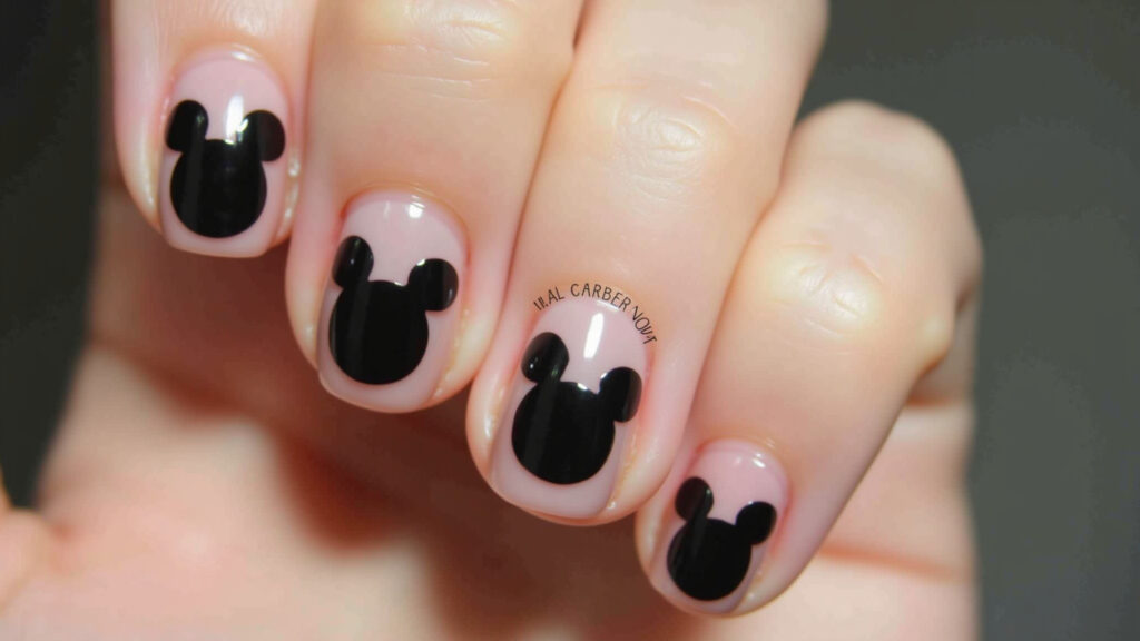 Unhas minimalistas com detalhes sutis do Mickey Mouse.