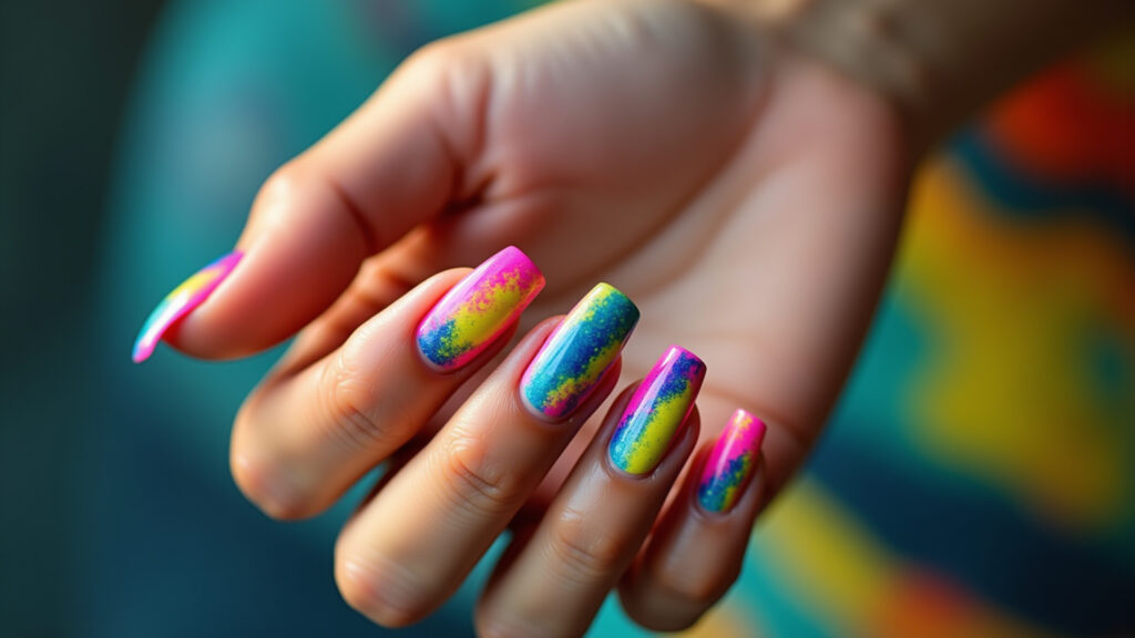 Unhas neon vibrantes para o Carnaval.