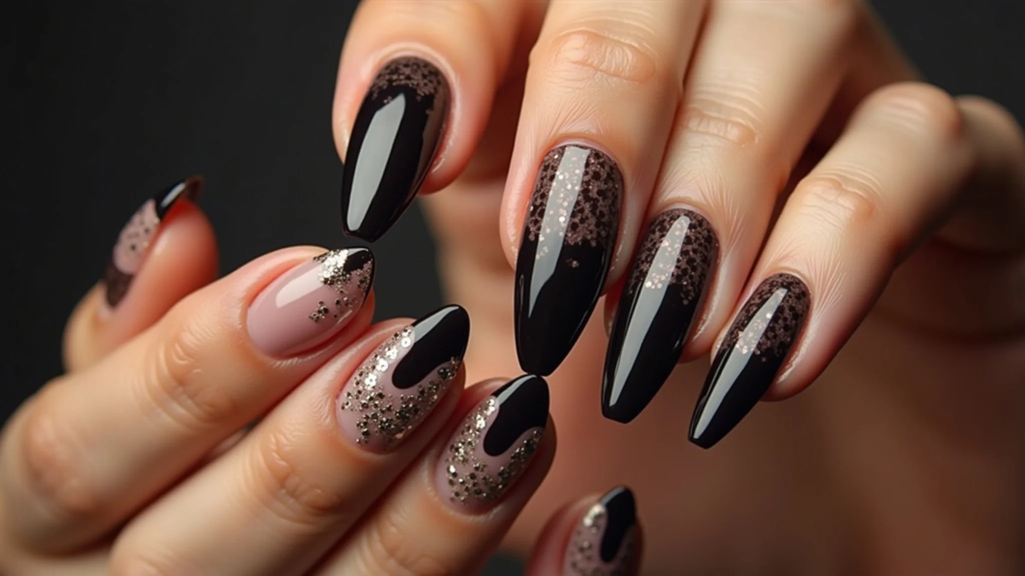 Unhas de fibra de vidro stiletto, ousadas e estilosas.