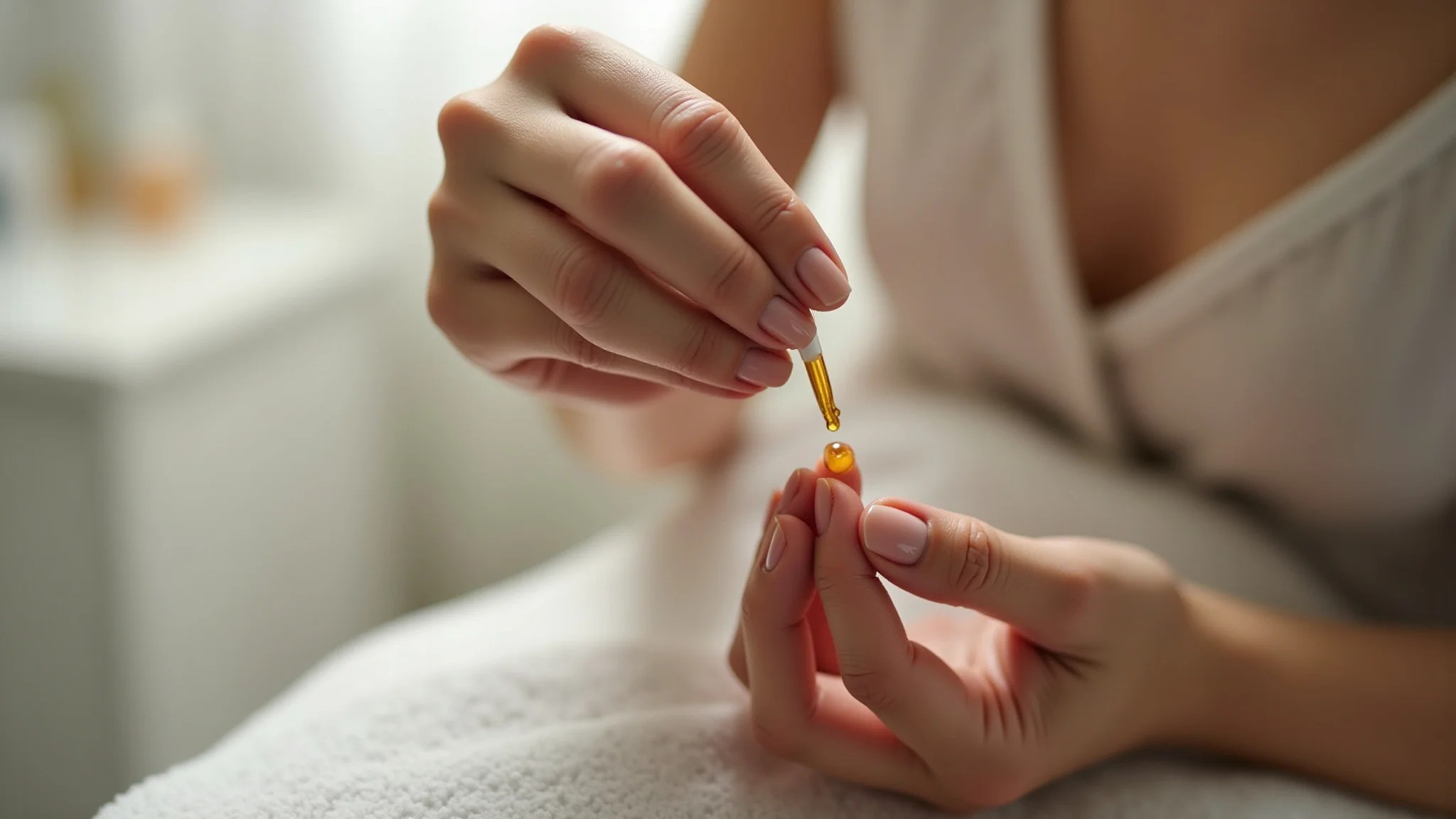 Preparando as unhas para a decoração com óleo de cutícula.