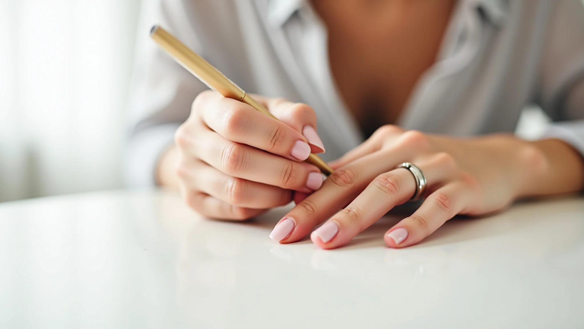 Lixando as unhas para dar o formato desejado.
