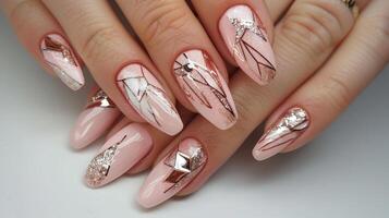 elegante lavanda e ouro unha arte com ...