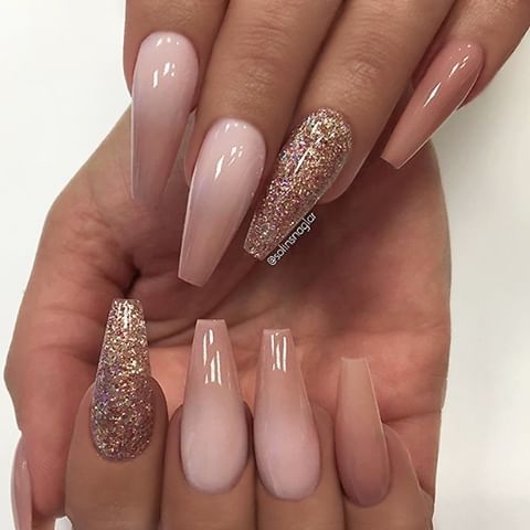 Nude-Ombre with Rose-Gold Glitter on ...