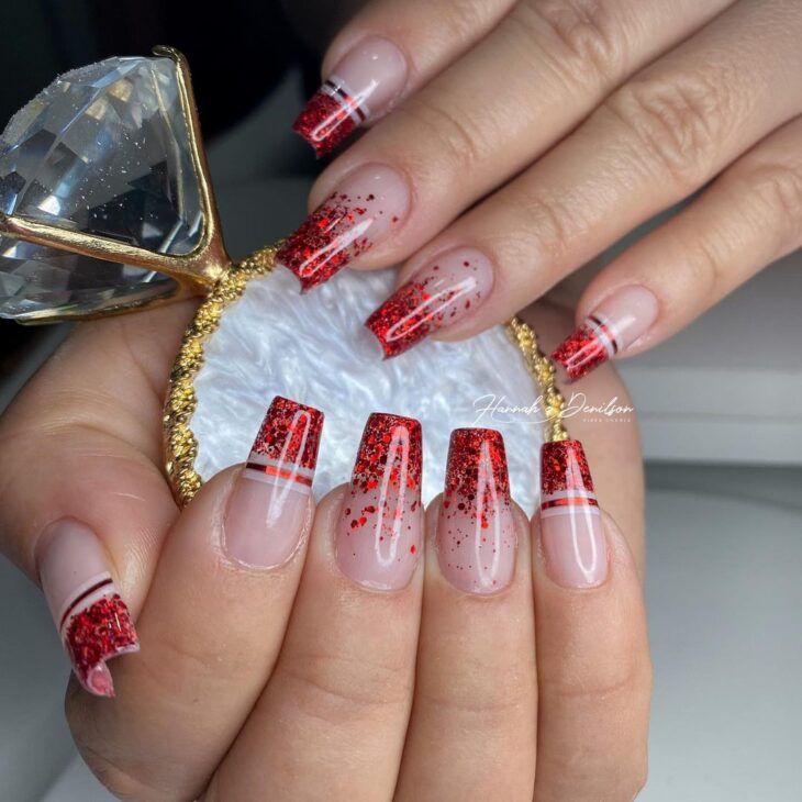 Unhas Vermelhas Com Glitter ...