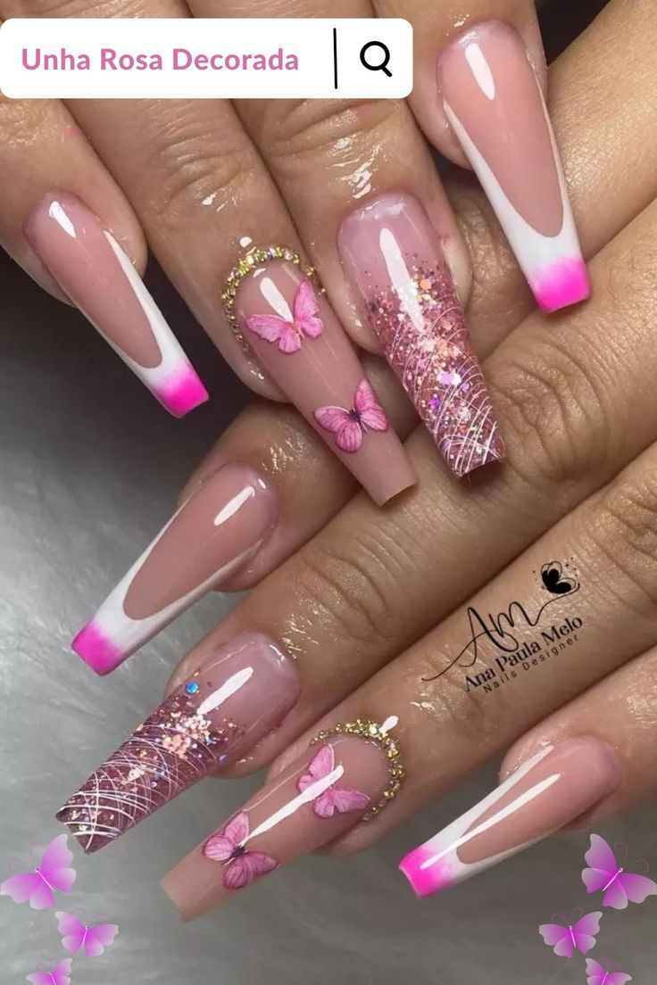 🩰Unha Rosa Decorada