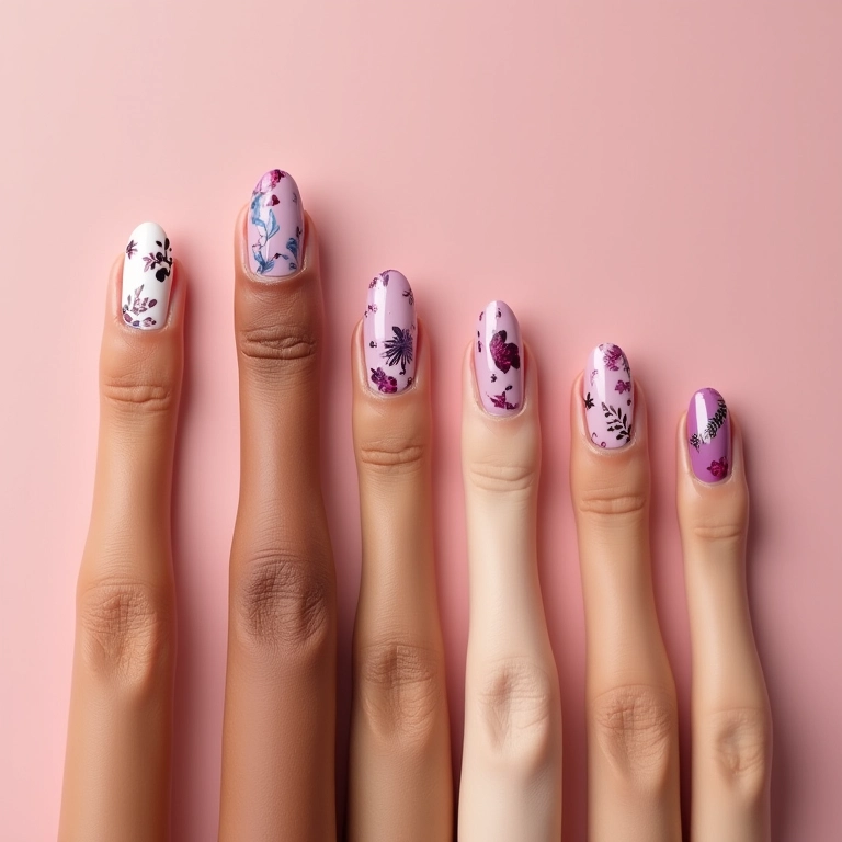 Adesivo para esmalte em diferentes tamanhos de unhas.