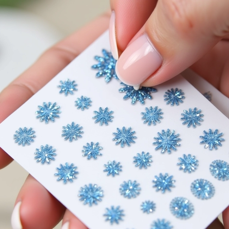 Adesivos de unha com padrões de glitter azul.