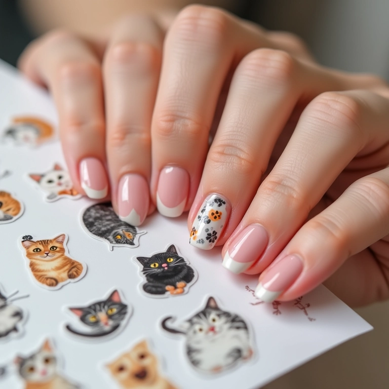 Adesivos de unhas com tema de gato.