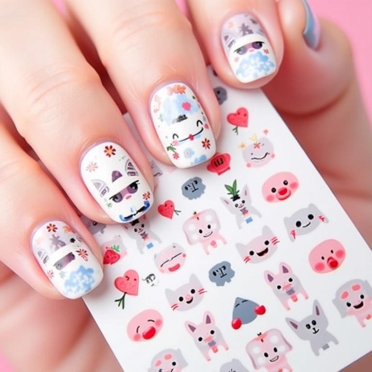 Adesivos temáticos kawaii para unhas.
