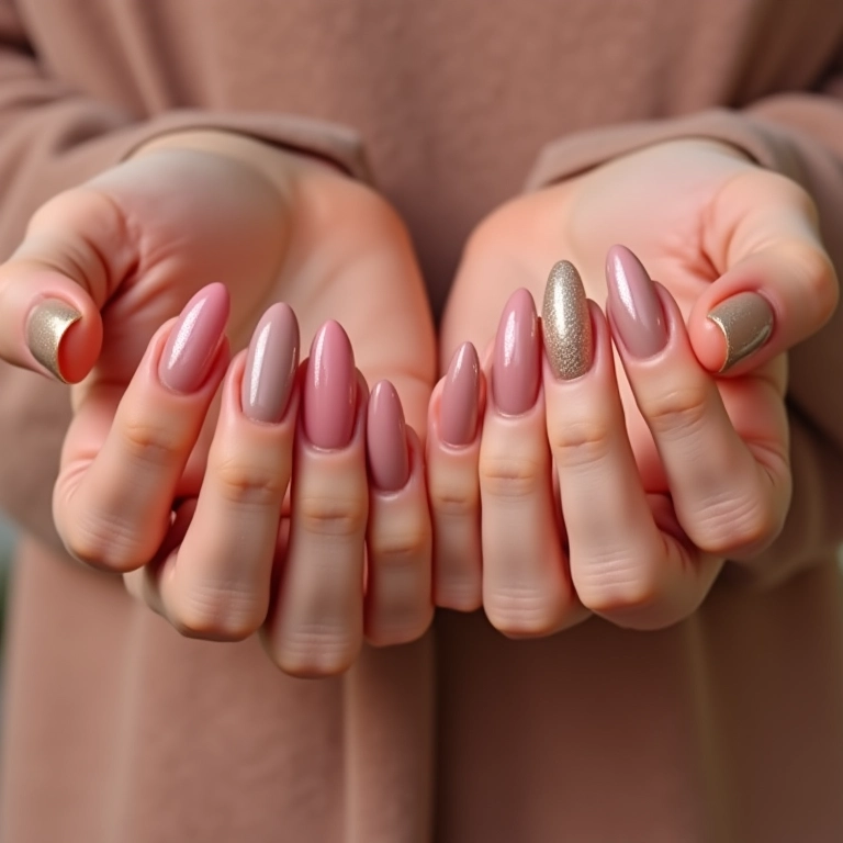 Alongamento de unhas de gel com formatos personalizados: almond, square e oval.