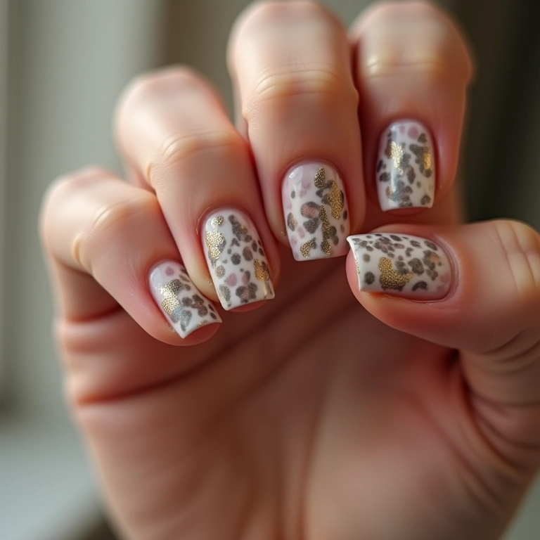 Animal print delicado em unhas decoradas.