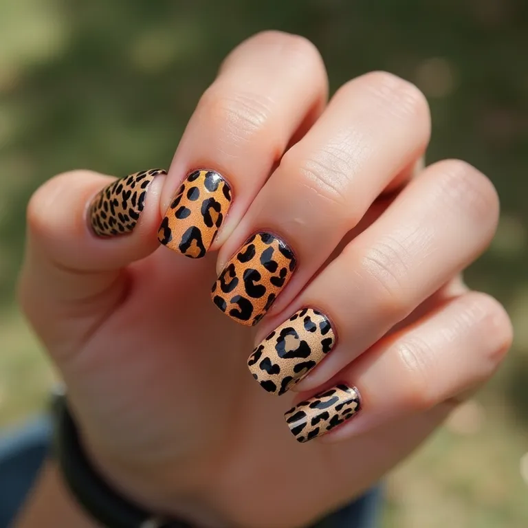 Animal print divertido em unhas curtas.