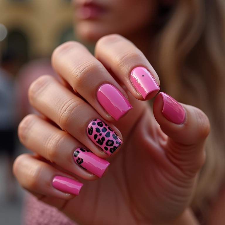 Animal print rosa: ousadia e personalidade nas unhas.