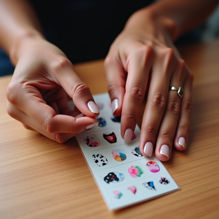 Aplicação de adesivos e películas decorativas nas unhas.