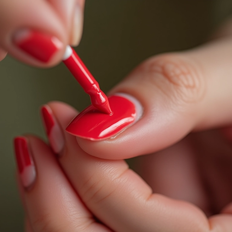 Aplicação de camada fina de esmalte vermelho.