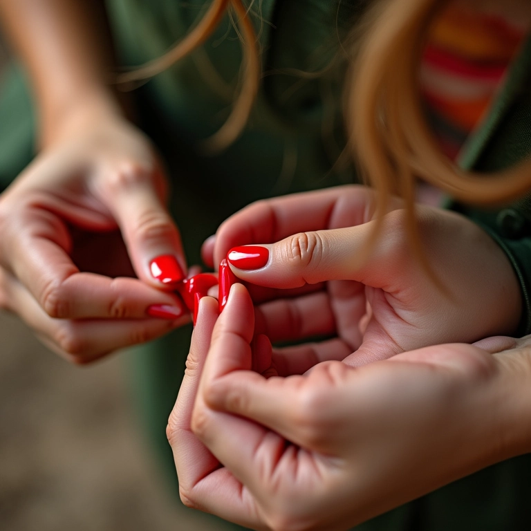 Aplicação de camadas finas de esmalte vermelho.