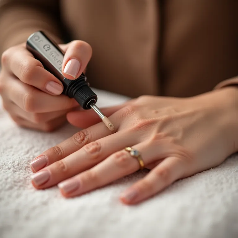 Aplicação de esmalte OPI em tom nude para unhas elegantes.