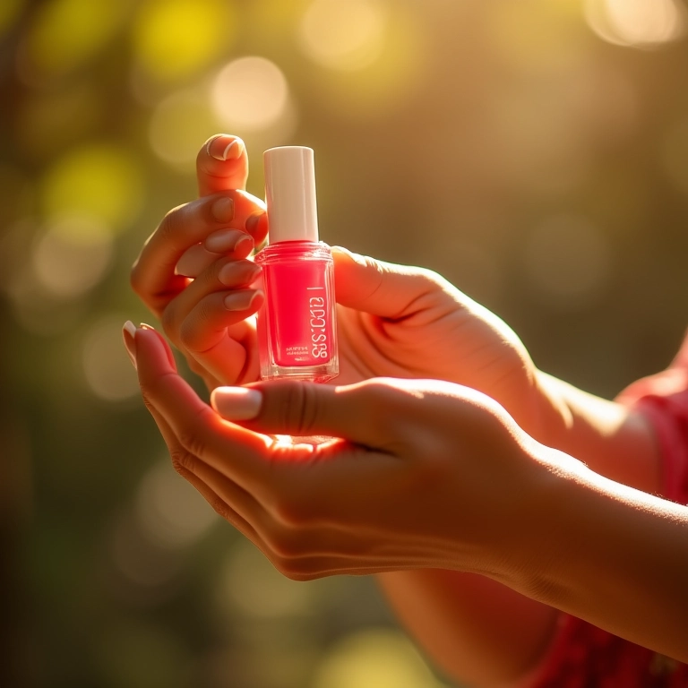 Aplicação de fixador de esmalte com proteção UV sob a luz do sol.