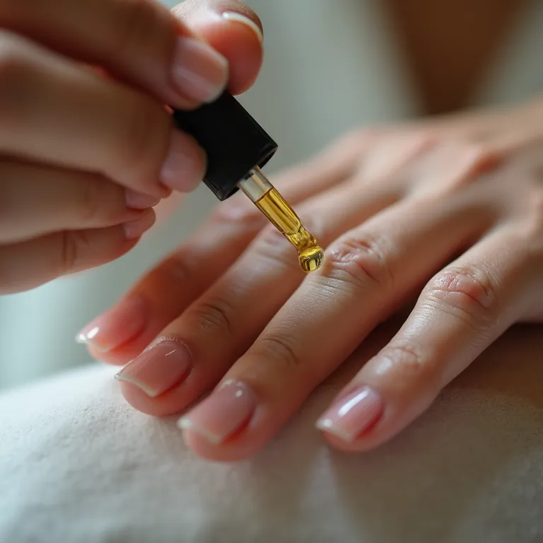 Aplicação de óleo de melaleuca (tea tree) nas unhas.