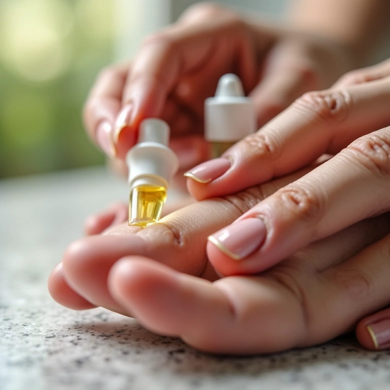 Aplicação de óleo secante nas cutículas para hidratação e secagem do esmalte.