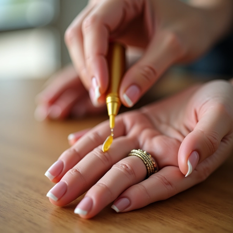 Aplicação de óleo secante para unhas.